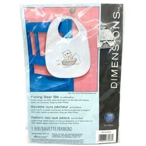 New Dimensions Vintage Embroidery Kit Fishing Bear Baby Bib